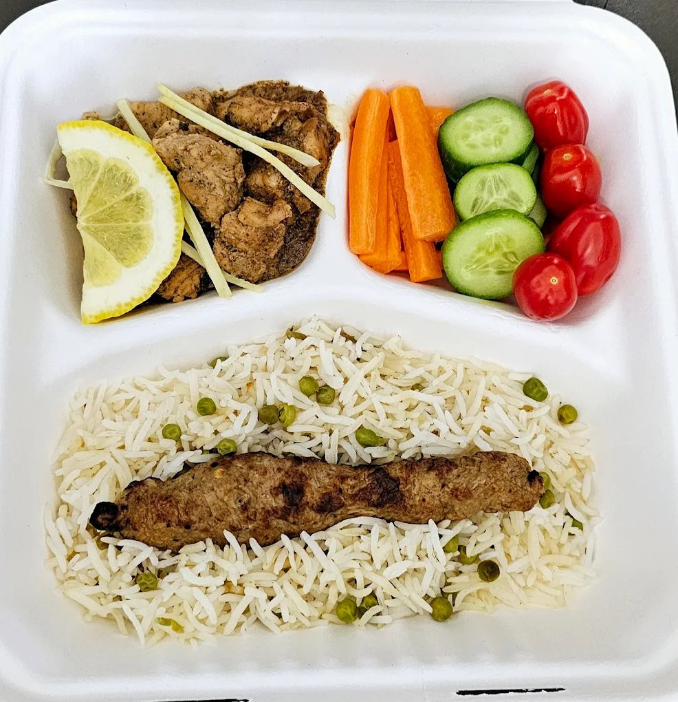 Kebab and rice boxed meal